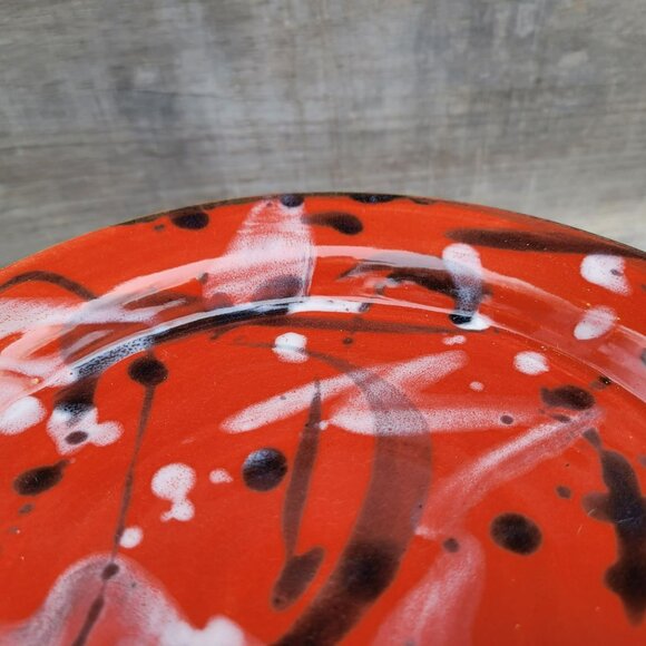 DUKE ESTERWOOD Mystic Mud Pottery Pie Plate 9"  Red Black White North Carolina - Picture 12 of 12